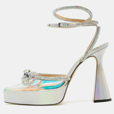 Pre-owned Mach & Mach Multicolor Pvc Crystal Embellished Double Bow Platform Ankle Strap Pumps Size 41