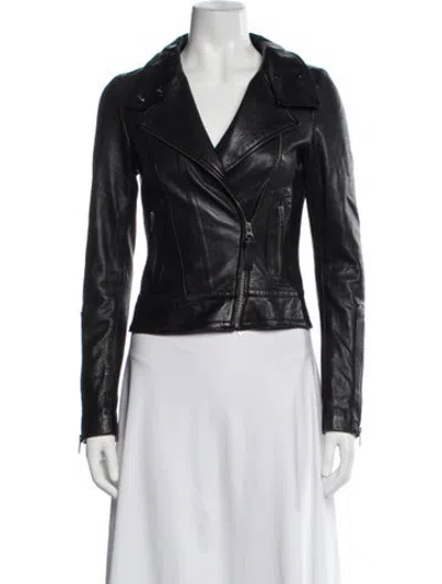 Pre-owned Mackage Lambskin Biker Jacket In Black