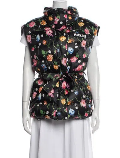 Pre-owned Mackage Nylon Floral Print Down Jacket In Black