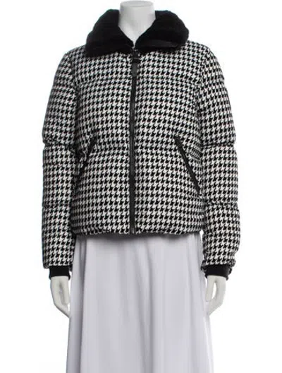 Pre-owned Mackage Nylon Houndstooth Print Down Jacket In Black