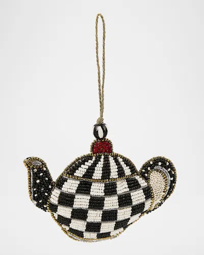Mackenzie-childs Courtly Check Teapot Beaded Ornament In Black