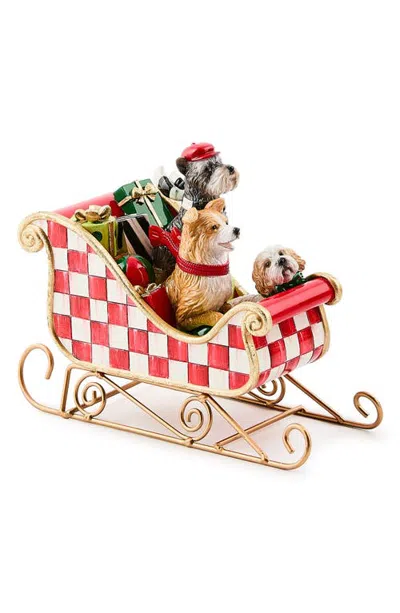 Mackenzie-childs Mackenzie Childs Check It Out Dog Sleigh Figurine In Red