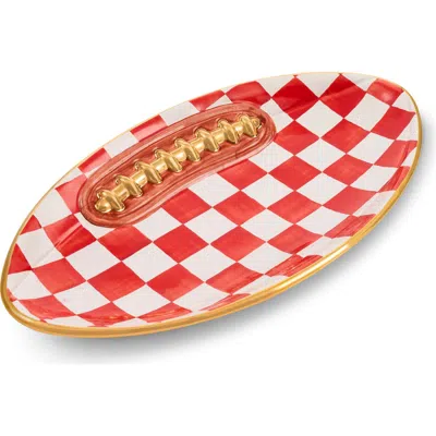 Mackenzie-childs Mackenzie Childs Football Ceramic Serving Platter In Red