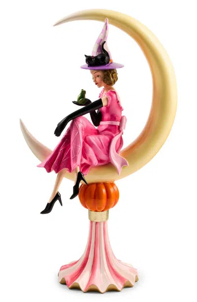 Mackenzie-childs Mackenzie Childs Glam-o-ween Witch On Moon Figurine In Pink