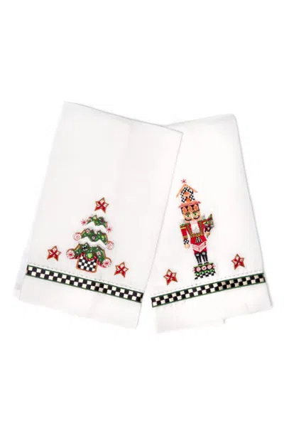 Mackenzie-childs Mackenzie Childs Nutcracker & Tree Set Of 2 Guest Towels In White