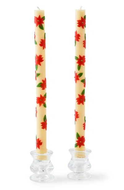 Mackenzie-childs Mackenzie Childs Poinsettia Set Of 2 Dinner Candles In Multi