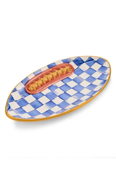 Mackenzie-childs Mackenzie Childs Royal Check Football Ceramic Serving Platter In Blue