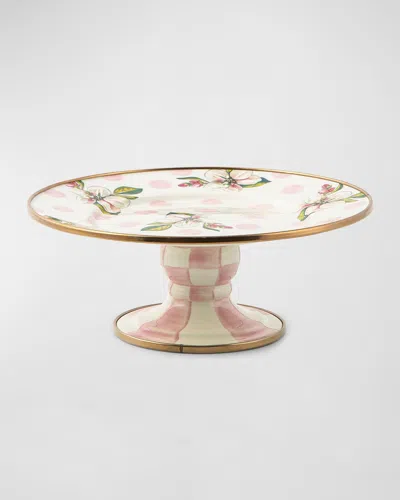 Mackenzie-childs Wildflowers Enamel Mini Pedestal Platter Pink In White