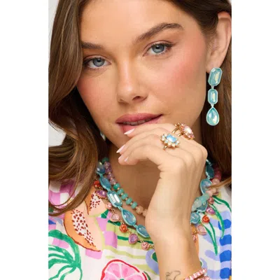 Macrae & Co . Bejeweled Square Drop Earrings In Blue