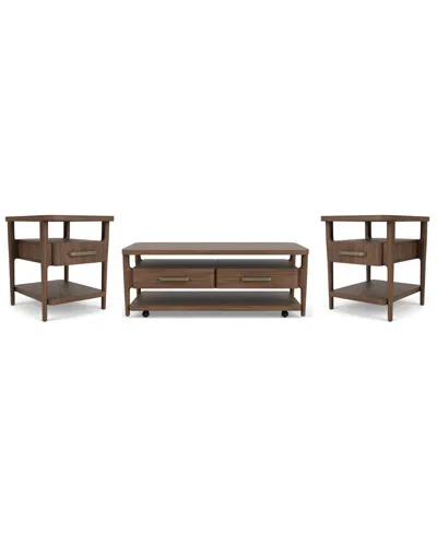 Macy's Amelie 3-piece Wood Modern Table Set (coffee Table And 2 End Tables) In Brown