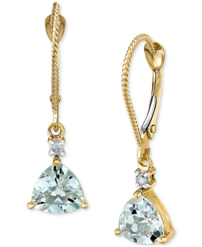 Macy's Aquamarine (1-1/3 Ct. T.w.) & Diamond Accent Trillion Leverback Drop Earrings In 14k Gold