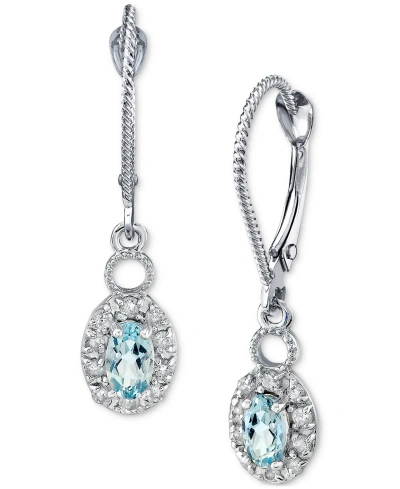 Macy's Aquamarine (1/2 Ct. T.w.) & Diamond (1/5 Ct. T.w.) Halo Leverback Drop Earrings In 14k White Gold