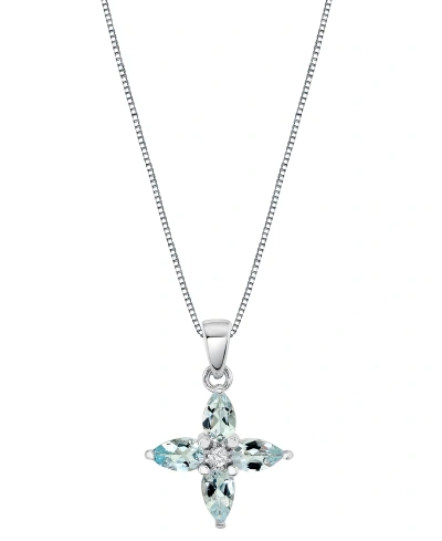 Macy's Aquamarine (3/4 Ct. T.w.) & Diamond Accent Flower 18" Pendant Necklace In 14k White Gold
