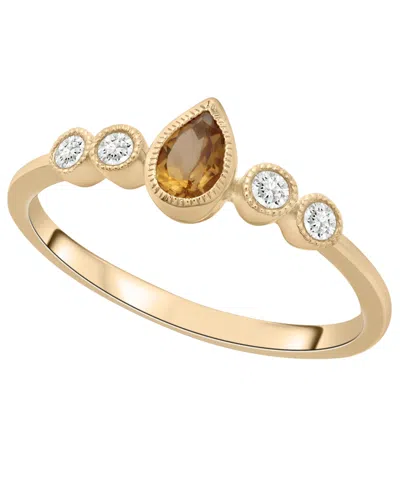 Macy's Citrine (1/5 Ct. T.w.) & Diamond (1/10 Ct. T.w.) Pear Ring In 14k Gold-plated Over Sterling Silver