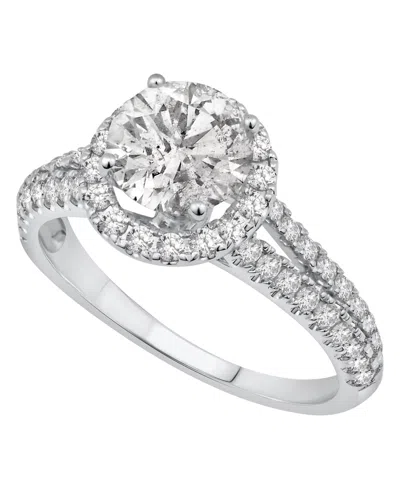 Macy's Diamond Halo Engagement Ring (2 Ct. T.w.) In 14k White Gold In Metallic