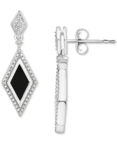 Macy's Onyx & Diamond (1/20 Ct. T.w.) Geometric Framed Drop Earrings In Sterling Silver