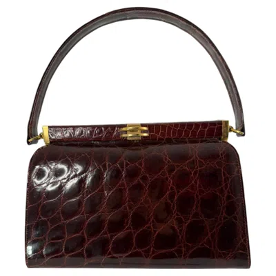 Pre-owned Macy's Vintage 1950s Alligator Gold Frame Handbag Crafted In France For  New York In Black