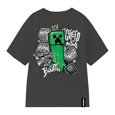 Mad Engine Little & Big Kid Boys Crew Neck Short Sleeve Oversized Minecraft Graphic T-shirt In Gray