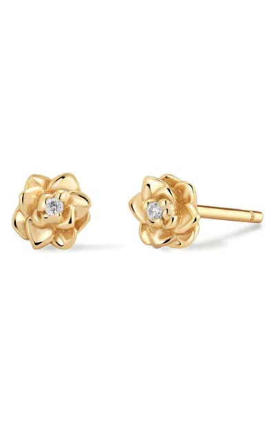 Made By Mary Cubic Zirconia Birthstone Flower Stud Earrings In Gold
