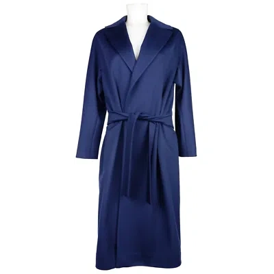 Pre-owned Made In Italy Elegant Wool Vergine Coat With Ribbon Belt In Blue