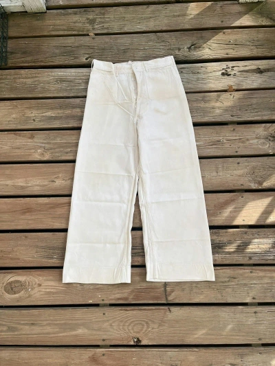 Pre-owned Made In Usa X Military Vintage Ww2 Us Navy White Denim Sailor Flared Pants