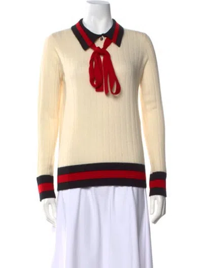 Pre-owned Madeleine Thompson Cashmere Tie Neck Sweater In Black/neutrals/red