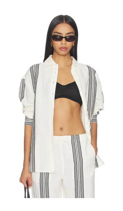 Madewell Easy Linen Shirt In Bold Placement Stripe & Jet Black