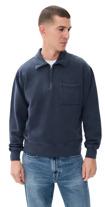 Madewell New Mccarren Quarter Zip Sweatshirt Juniper Berry In Blue