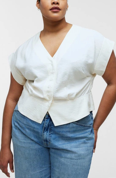 Madewell Pleated Short Sleeve Top In Antique Cream