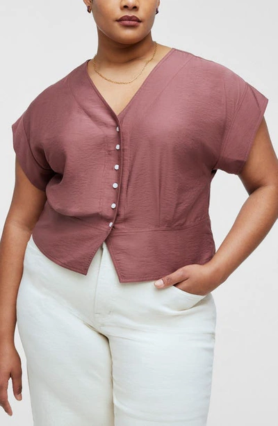 Madewell Pleated Short Sleeve Top In Old Mahogany