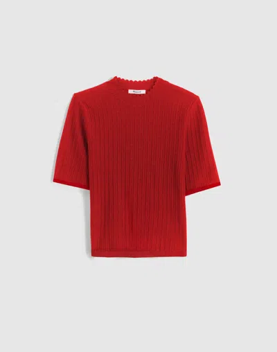 Madewell Pointelle-stitch Mockneck Sweater Tee In Red
