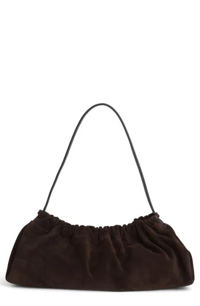 Madewell Ruched Suede Clutch In Dark Carob