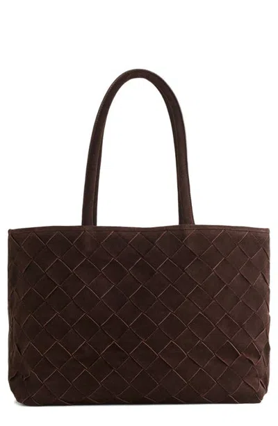Madewell The Signature Woven Suede Tote In Dark Carob