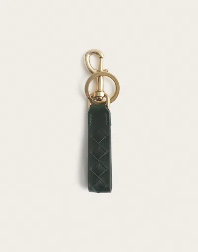Madewell Woven Leather Keychain In Luxury Forest