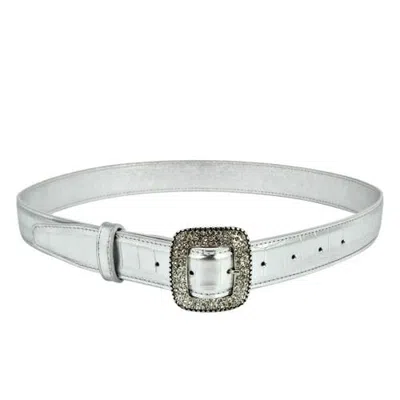 Madison Maison Croc Embossed Leather Belt In Silver
