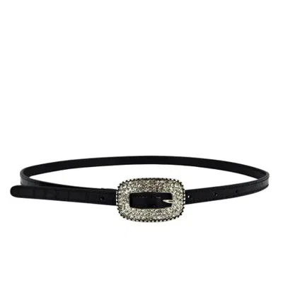 Madison Maison Thin Croc-embossed Leather Belt In Black