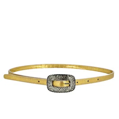 Madison Maison Thin Croc-embossed Leather Belt In Gold