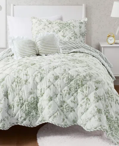 Madison Park Essentials Adele Reversible Floral 3-piece Quilt Set, Twin/twin Xl In Green