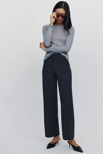 Maeve Colette Full Length Pinstripe Pants In Black