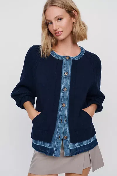 Maeve Denim & Knit Contrast Cardigan In Black