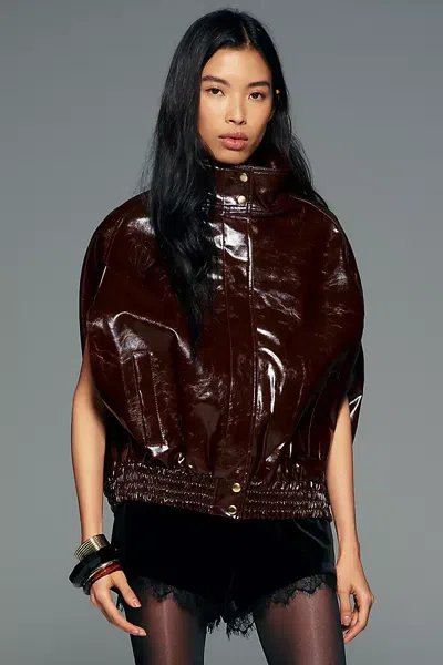 Maeve Faux Leather Capelet Jacket In Brown