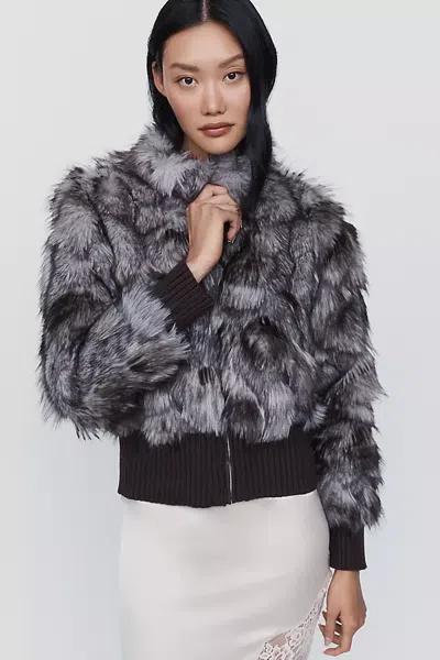 Maeve Faux-fur Cropped Jacket In Gray