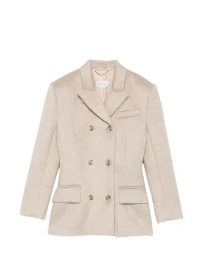 Magda Butrym Double-breasted Jacket With Shoulder Pads In Neutral