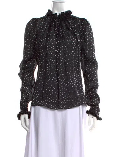 Pre-owned Magda Butrym Silk Polka Dot Print Blouse In Black