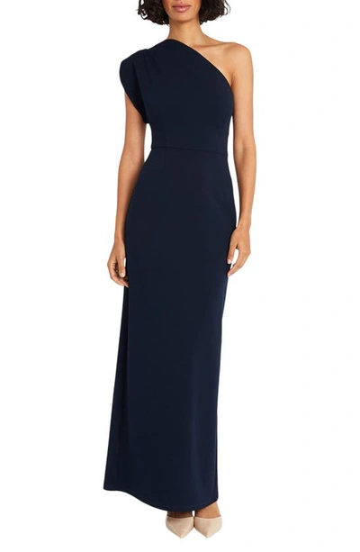 Maggy London Asymmetric One-shoulder Gown In Navy Blazer