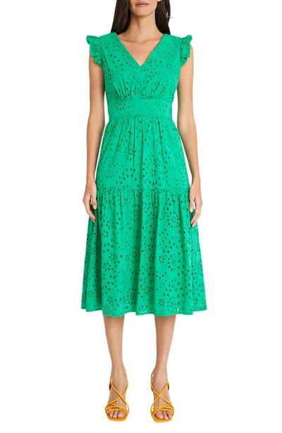 Maggy London Cotton Eyelet Tiered Midi Dress In Deep Mint