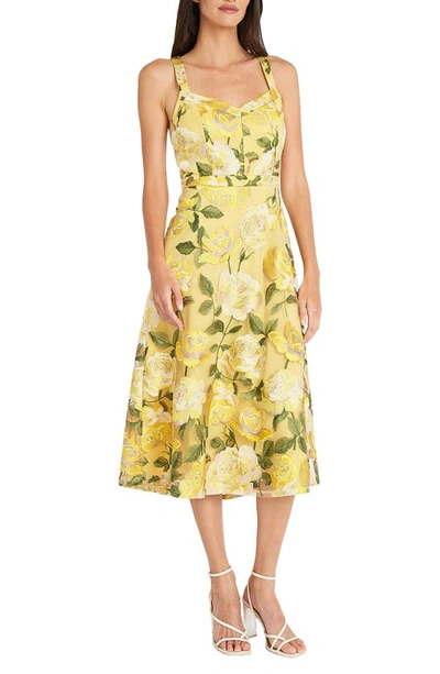 Maggy London Floral Print Fit & Flare Cocktail Dress In Sand/ Yellow