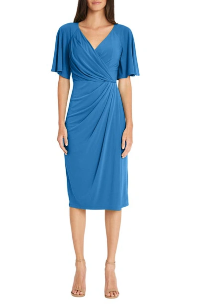 Maggy London Flutter Sleeve Faux Wrap Dress In French Blue