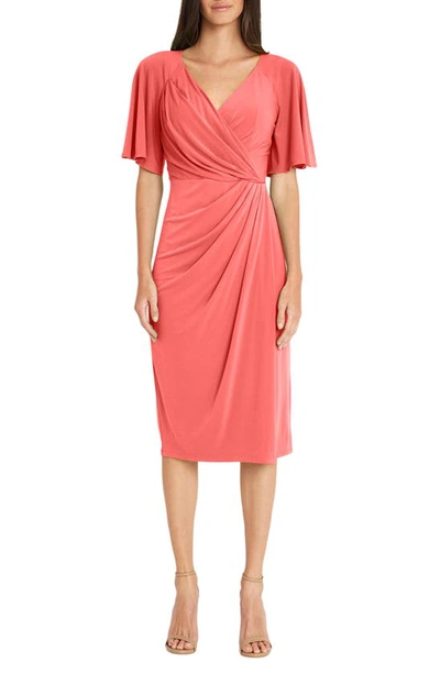 Maggy London Flutter Sleeve Faux Wrap Dress In Paradise Pink
