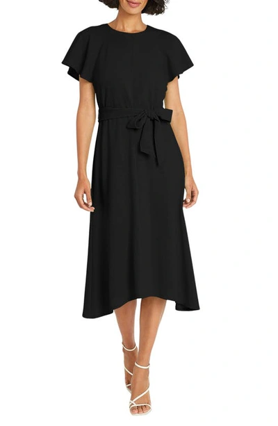 Maggy London Flutter Sleeve Tie Waist Midi Dress In Black